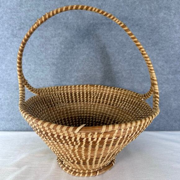 Large Carolina Sweetgrass Gullah Pedestal CHS Market Basket Handle Easter 14x12” - Picture 2 of 11